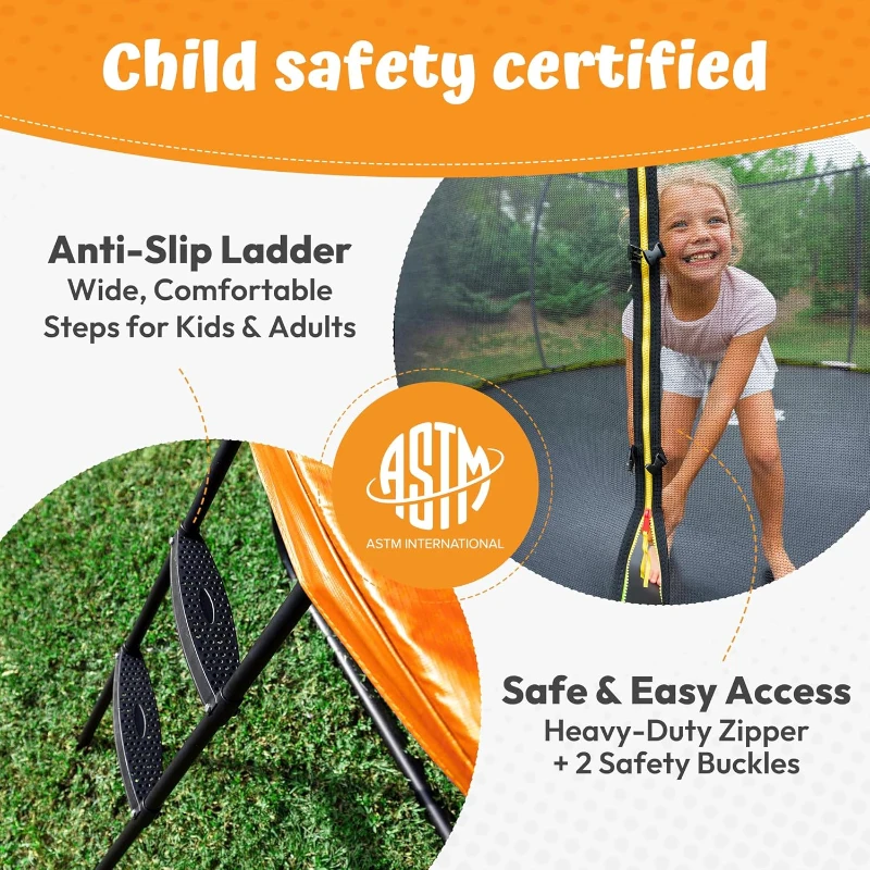 JUMPZYLLA Outdoor Trampoline with Safety Enclosure & Ladder — 8, 10, 12, 14, 15, 16FT | ASTM F381-16 | Rust-Resistant Frame Coating