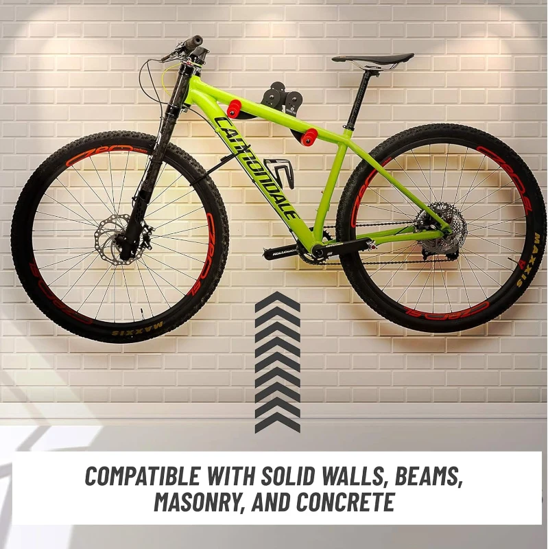 PRO BIKE TOOL Adjustable Horizontal Bike Wall Mounts (Set of 2) — Heavy-Duty Metal Arms, Space-Saving Garage Rack for Nearly Any Bike, Black/Red