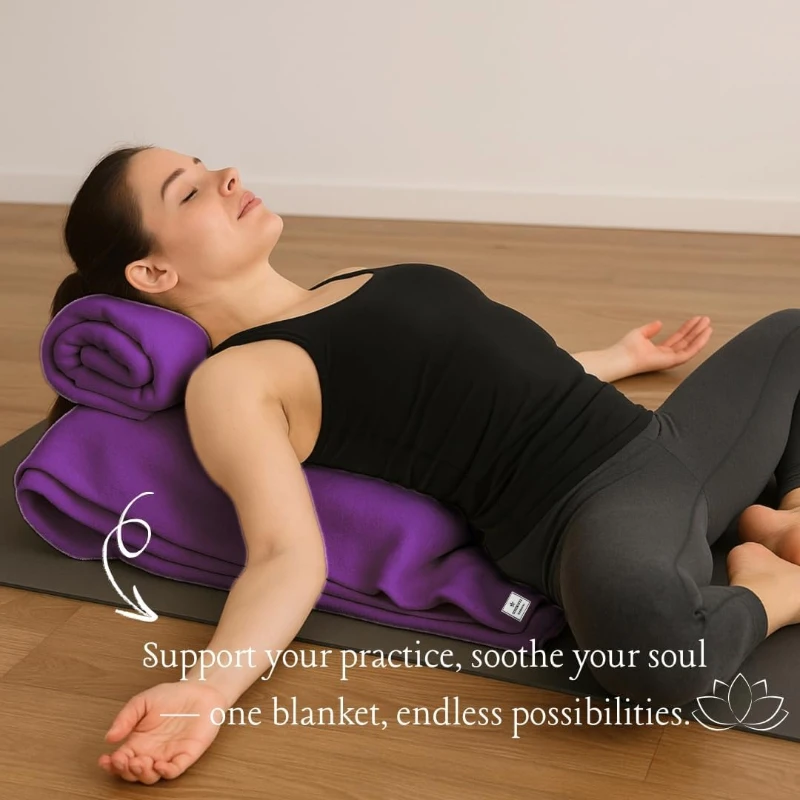 Yogikuti Iyengar Thick Handwoven Cotton Yoga Blanket Set of Two – Premium Support for Restorative Yoga, Meditation & Pranayama (Purple)