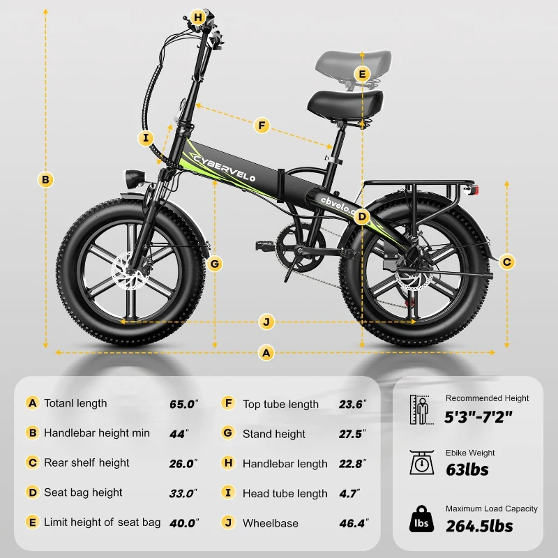 1000W Folding Electric Bike with 48V 20AH Removable Battery, 30+ MPH, 80 Mile Range, 20"" Fat Tire E-Bike for Adults