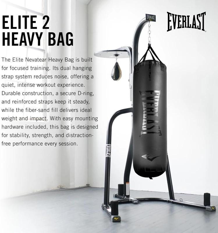 Everlast Elite 2 Heavy Bag with Quiet Strap System — Durable Hanging Boxing Bag