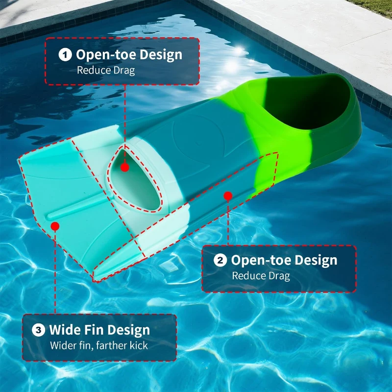 Kids Swim Training Fins — Soft Silicone Short Swim Flippers for Boys, Girls & Beginners