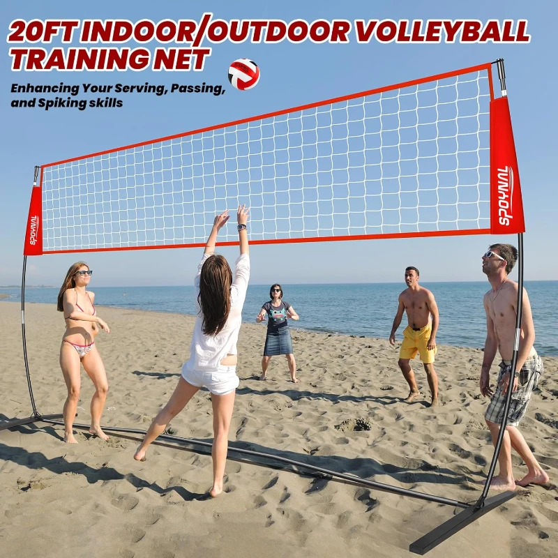 SPOYNAL 12FT/20FT Portable Freestanding Volleyball Net — Adjustable Height Practice Set with Carry Bag, PU Ball & Pump for Indoor/Outdoor Use