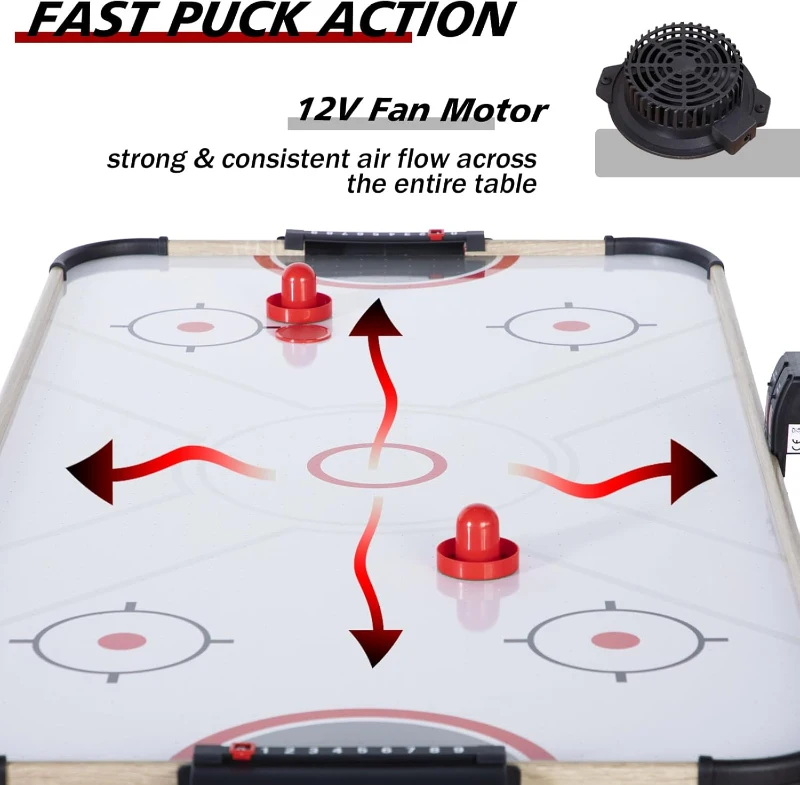 58-inch Air Hockey Table (Light Wood Grain) with Powerful Motor, Digital LED Scoreboard, Includes 2 Pucks & 2 Pushers — Home Game Room Arcade Table