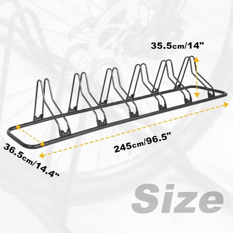 CyclingDeal Floor Bike Rack for Up to 6 Bicycles | Indoor Garage & Home Storage Stand with Tire Grooves, Holding Plates & Custom Spacing (Up to 29"")