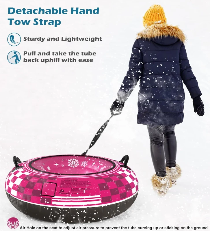Jasonwell Heavy-Duty Snow Tube Sled — Canvas-Covered Inflatable Tube with Thick Bottom, Fast Sliding Surface, Sturdy Handles & Tow Strap, Gift-Ready Winter Toy