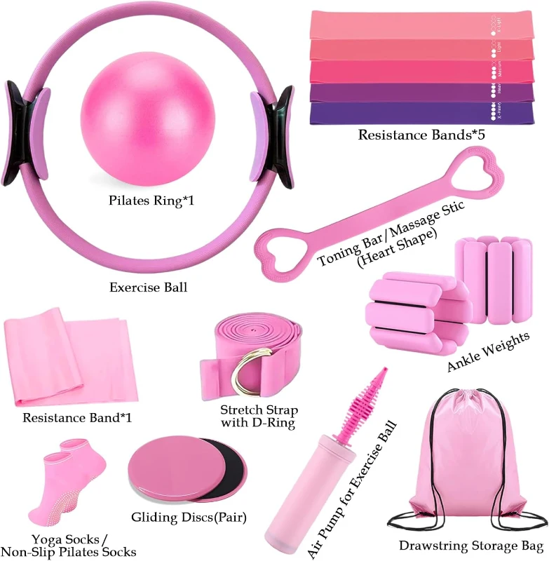 Comprehensive Home Pilates Kit – Ring, Ball, Bands & Accessories Set with Weights, Sliders and Storage Bag for Women’s Pilates, Yoga & Core Workouts