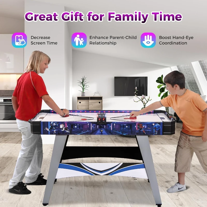 Goplus 54"" LED Air Hockey Table with Electronic Scoreboard & Lighting
