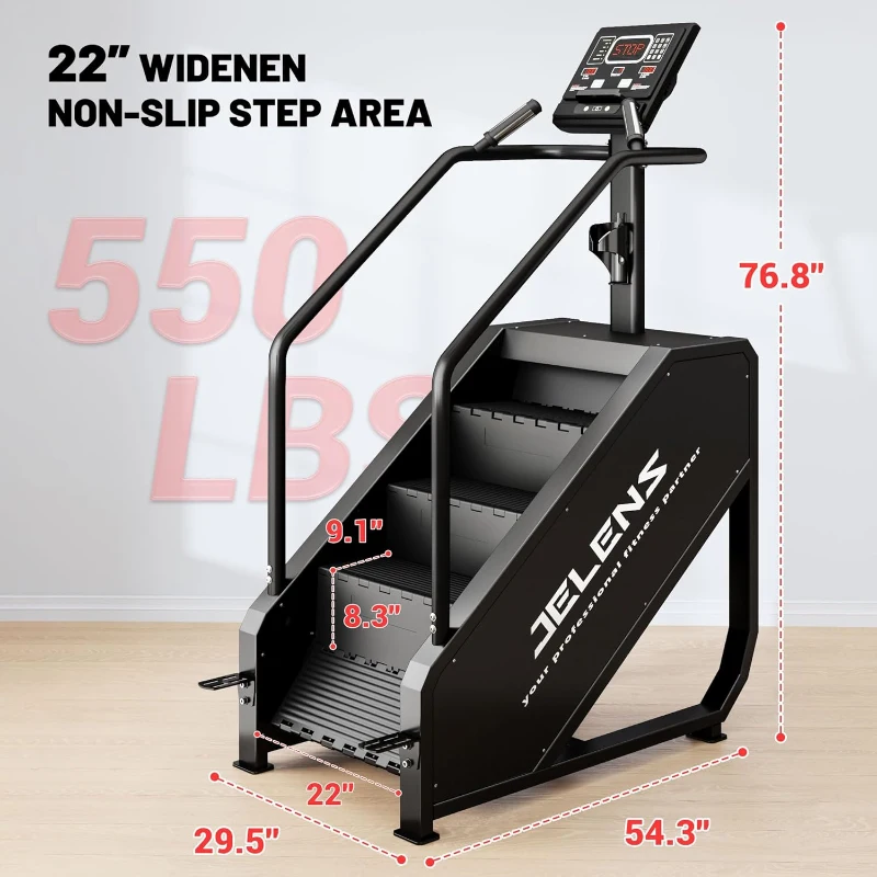 Jelens Commercial-Style Stair Stepper with LED Screen, 550 lb Capacity, 15 Resistance Levels (24–164 Steps/Min) Home Climbing Machine