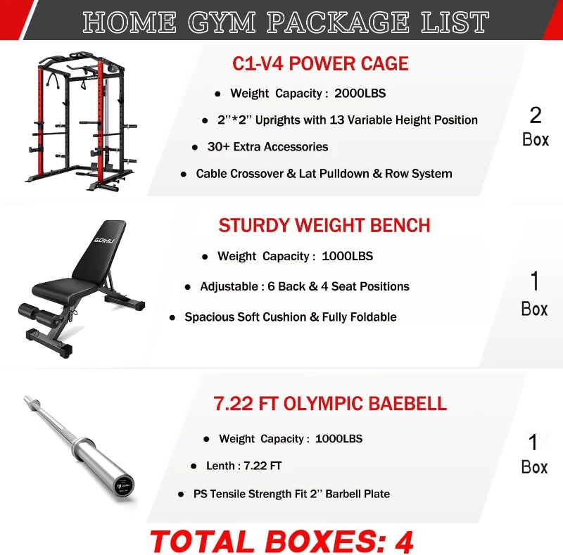 GOIMU C1-V4 Power Cage - 2000 lb Capacity Squat Rack with Lat Pulldown and Multi-Function Attachments for Home Garage Gym