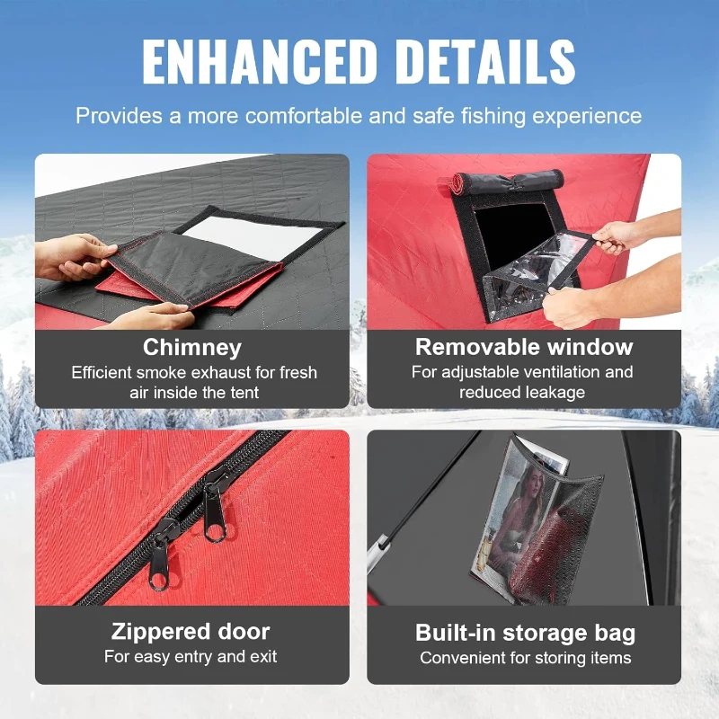 VEVOR Insulated Pop-Up Ice Fishing Tent – 600D Oxford, 80g Insulation, Hub-Style Portable Shelter for 1–8 People, Waterproof, Includes Anchors, Ropes & Carry Bag