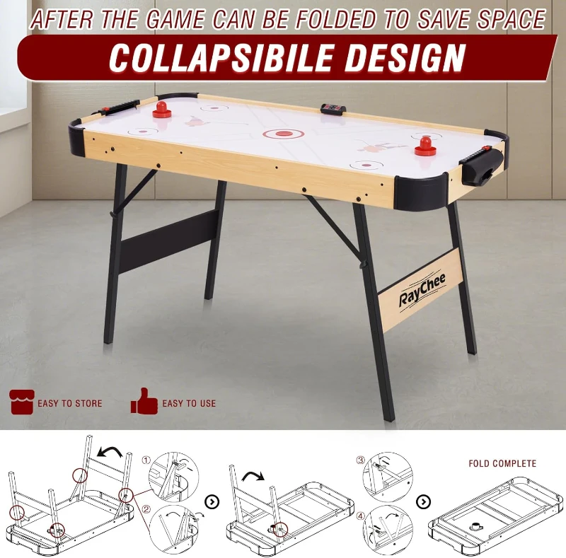 Folding Indoor Air Hockey Table with 12V Fan Motor and LED Electronic Scoreboard — Includes 2 Pucks & 2 Pushers, Perfect for Kids & Adults