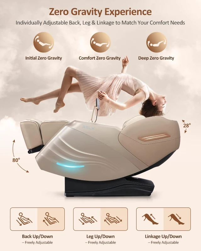 RELX 2026 Full-Body Massage Chair — 20-Mode Zero-Gravity SL-Track Shiatsu Recliner with Built-in Heat, Airbag Massage, Body Scan, Deep Yoga Stretch, Calfrest Extension & AI Control (Cream)