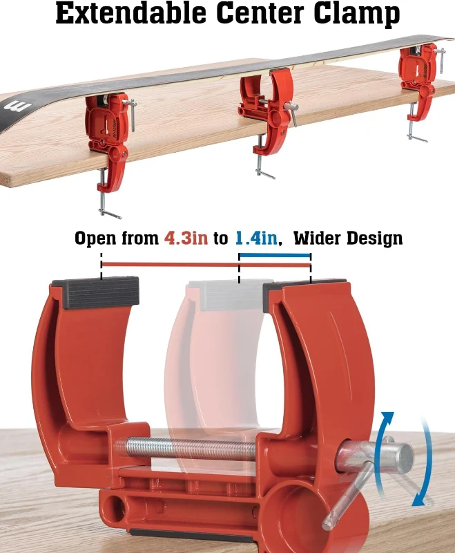 ANCHOM 3-Piece Ski & Snowboard Tuning Vise Set - Adjustable Aluminum Clamp with End Supports, Brake Retainers, Rubber Pads for Stable Waxing and Edge Work