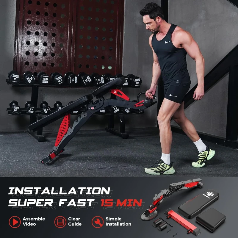 Pooboo Adjustable Weight Bench — Heavy-Duty Strength Training Bench, Flat/Incline/Decline, 1500 lb Capacity