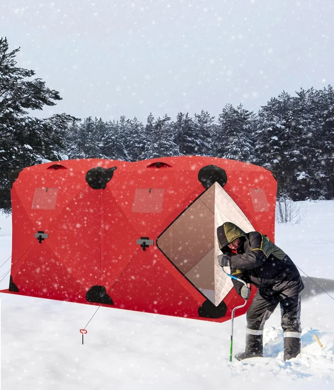 DEXSO Pop-Up Ice Fishing Tent — 4–6 Person Portable Ice Shack, Durable Weather-Resistant Shelter (Blue/Red)