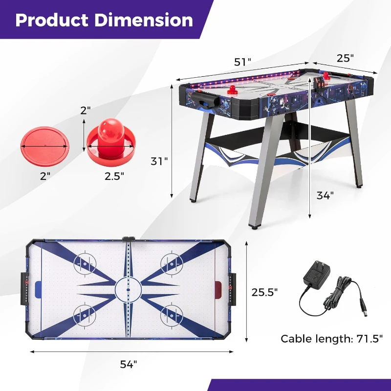 Goplus 54"" LED Air Hockey Table with Electronic Scoreboard & Lighting