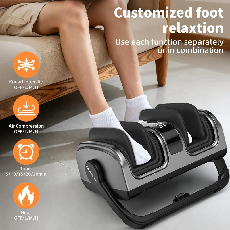 CARESKY Foot Massager with Heat — FSA & HSA Eligible Shiatsu Foot and Calf Massager for Plantar Fasciitis, Neuropathy, Circulation & Pain Relief, Deep Kneading Gift for Men & Women