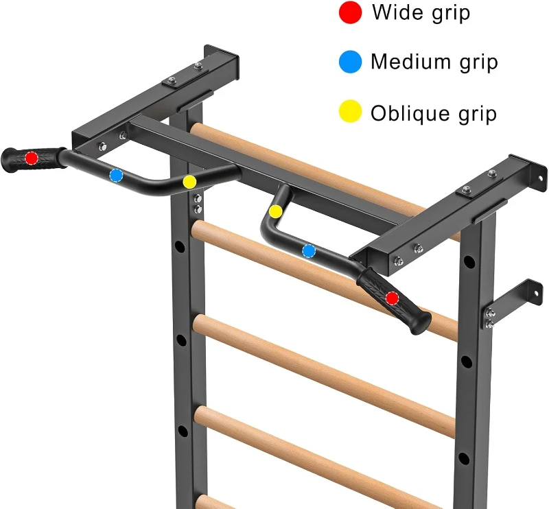 Kipika 2 x 2-inch Swedish Wall Ladder – Wall-Mounted Pull-Up Bar & Suspension Trainer with 1-inch Holes, Solid Wood Grips, Power Rack Compatible Gymnastic Stall Bar for Home, School and Wall Gyms
