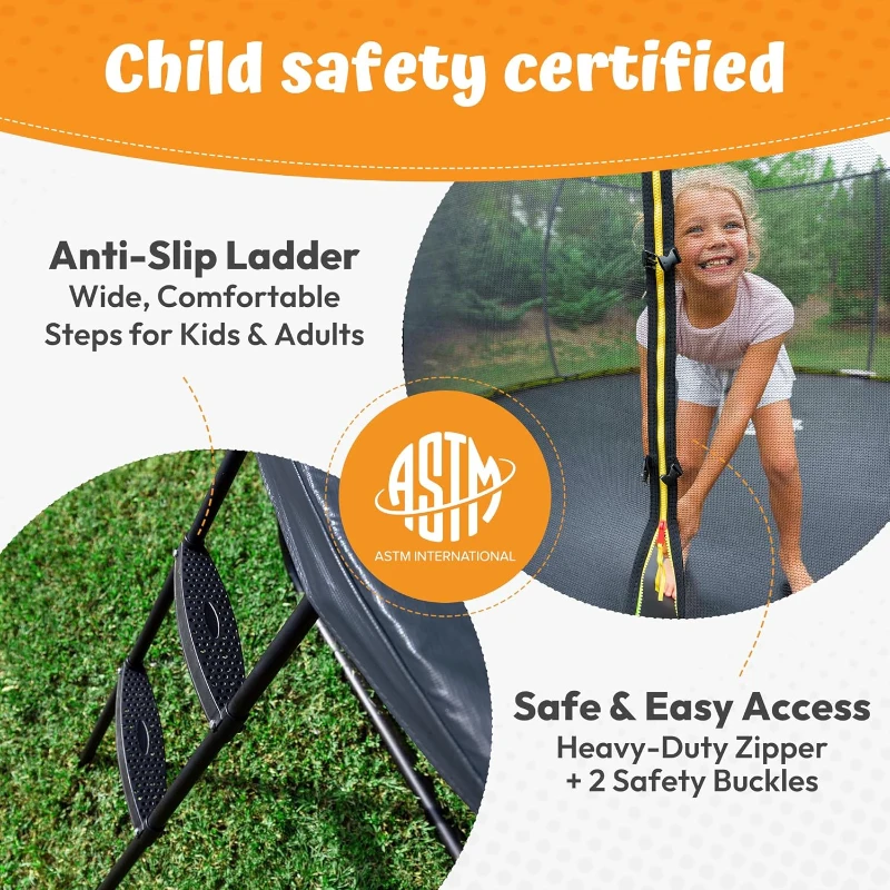 JUMPZYLLA Outdoor Trampoline with Enclosure & Ladder — 8/10/12/14/15/16 ft, ASTM-Certified Recreational Trampoline for Kids & Adults, Anti-Rust Frame