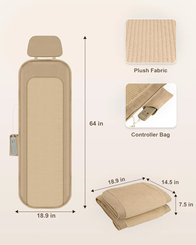 Full-Body Vibration Massage Mat with Heat — 10 Motor Back Massager Pad, 5 Modes, 3 Intensities, Foldable & Portable, Ideal Gift