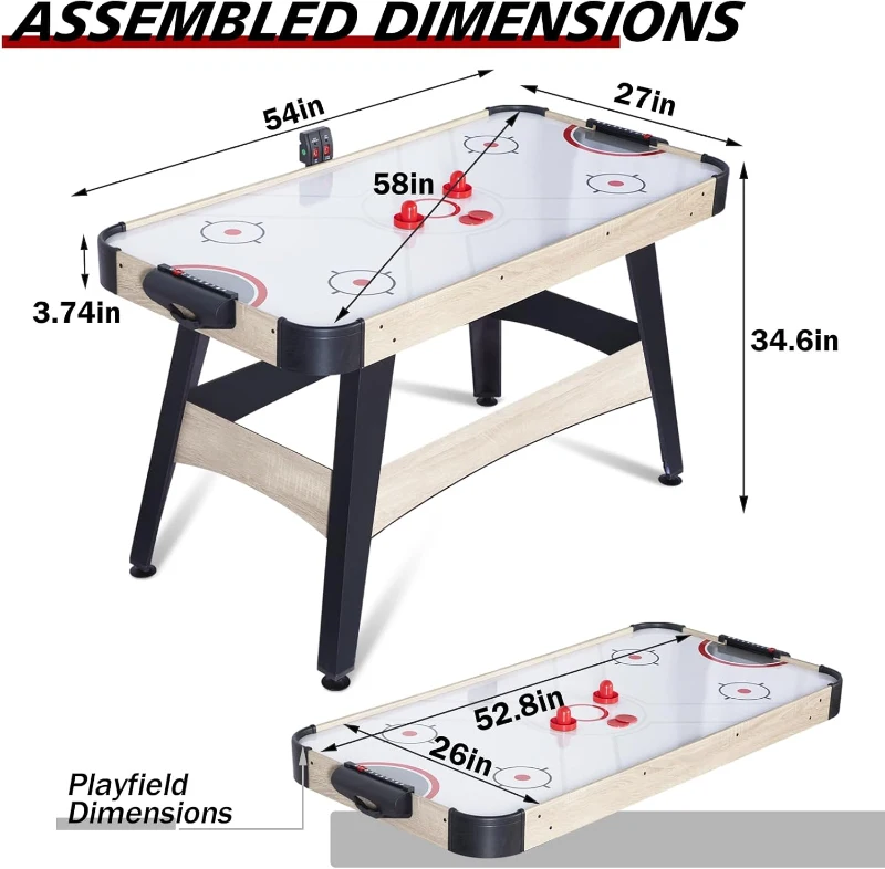 58-inch Air Hockey Table (Light Wood Grain) with Powerful Motor, Digital LED Scoreboard, Includes 2 Pucks & 2 Pushers — Home Game Room Arcade Table