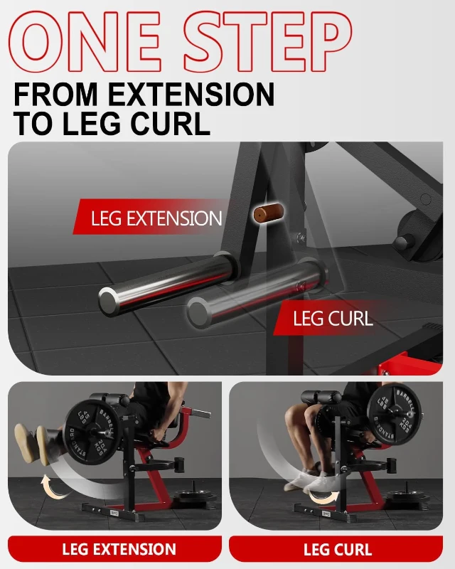 GMWD LE02 Plate-Loaded Leg Extension & Curl Machine, Adjustable Lower-Body Exercise Bench with Rotary Leg Attachment, Home Gym Thigh Trainer (Black)