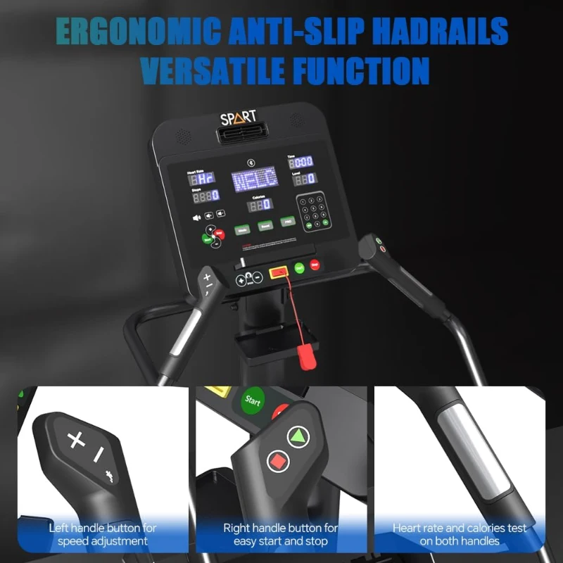 SPART Commercial Stair Climber Stepper with 18"" LED Console, 15-Speed Levels, Built-In Speaker, Cooling Fan, Wireless Charging & Safety Key for Home Gym