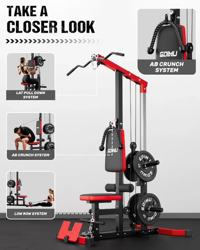 LS01 3-in-1 Lat Pulldown & Cable Row Tower with AB Crunch – Compact Pulley Station for Home Gym