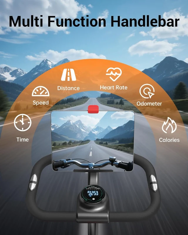 CURSOR FITNESS Indoor Exercise Bike — Silent Belt Drive Stationary Cycle with Comfortable Ventilated Seat, Tablet & Bottle Holders, 300 lb Capacity