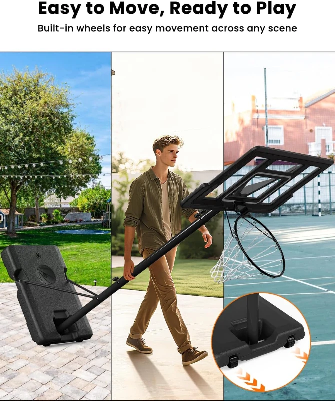 IGL Portable Basketball Hoop – 44"" PC Backboard, Height Adjustable 4.28–10 ft, Outdoor/Driveway Goal for Kids, Teens & Adults