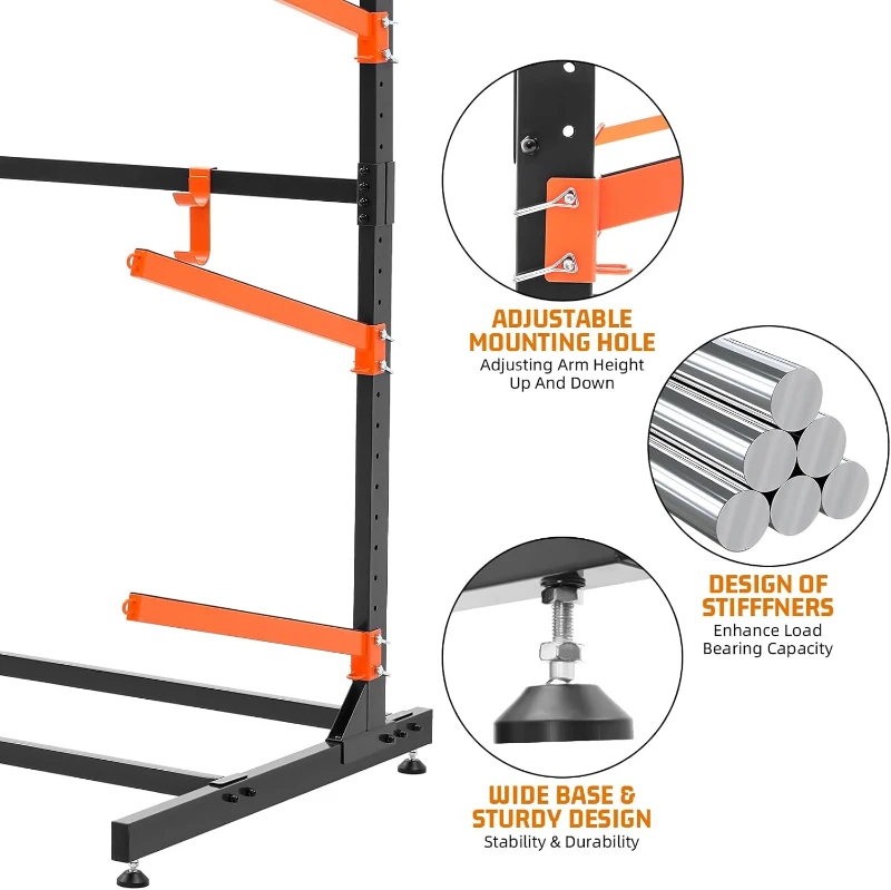 Freestanding Kayak Storage Rack — Heavy-Duty Adjustable Steel Stand for Garage, Indoor/Outdoor, Holds Kayaks, Canoes & Paddleboards