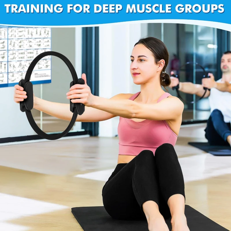 Complete Pilates Set with 14"" Ring, Fabric Resistance Bands, Mini Ball, Gliding Discs and Guide — Home Workout Kit