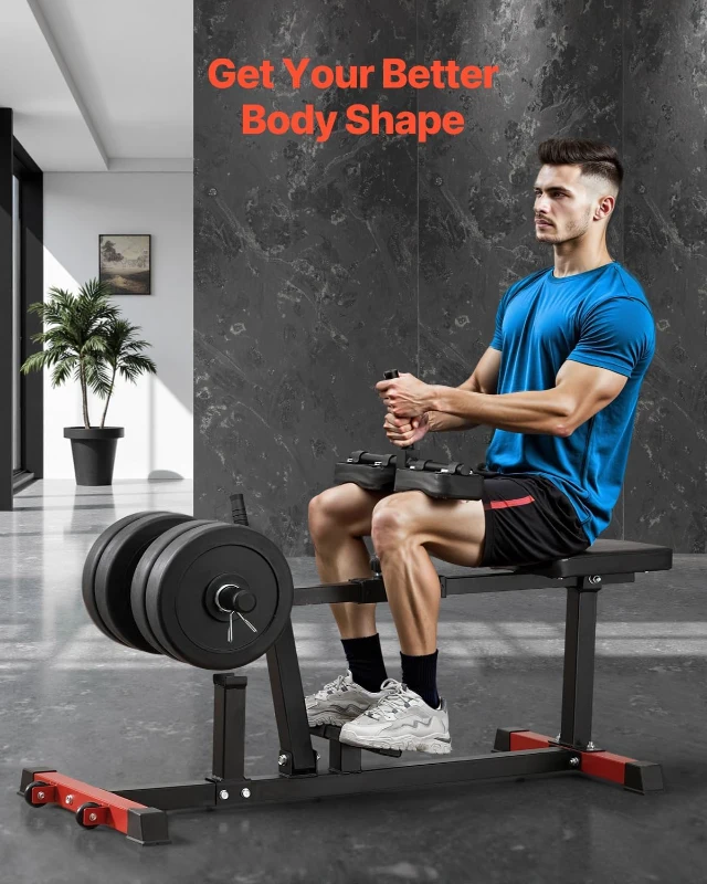 VEVOR Seated Calf Raise Machine, 440 LB Capacity Seated Calf Trainer with Adjustable Pads & Pulley, Heavy-Duty Lower Body Equipment (Fits 1/2"" Weight Plates)