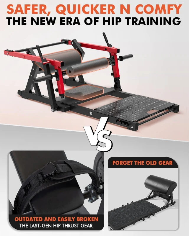 GMWD Plate-Loaded Hip Thrust Machine — 800 lb Capacity Glute Bridge with Weight Holders & Adjustable 3-Position Footboard