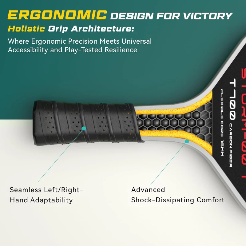 STORM 007 Pickleball Paddle — T700 Raw Carbon Face & 16 mm STR Polymer Core, Thermoformed for Spin, Power & Durability (USAPA Certified)