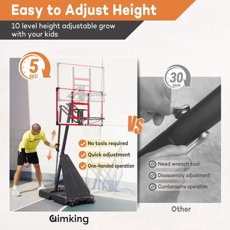 Aimking Outdoor Basketball Hoop System with 44"" Shatterproof PC Backboard, Height Adjustable 4.8–10 FT Portable Goal for Youth/Teens/Adults (Indoor/Outdoor/Pool)