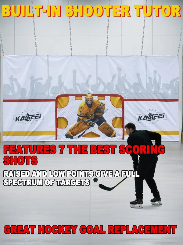 8 ft x 16 ft Heavy-Duty Hockey Shooting Tarp with Built-In Shooter Tutor – Training Net Replacement, Garage & Wall Protection