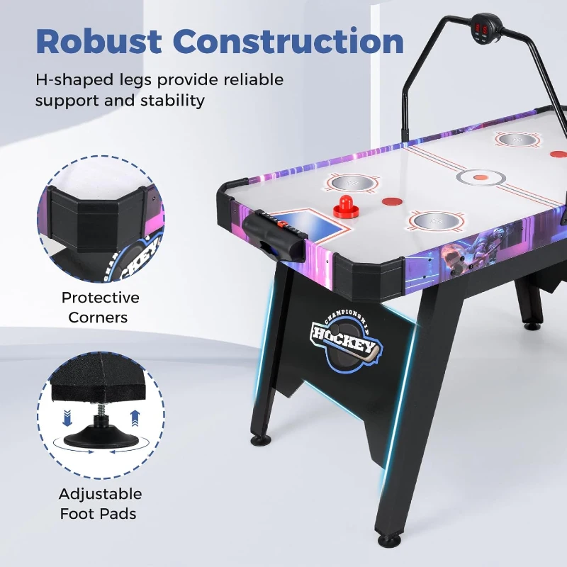Goplus 56-inch Air Hockey Arcade Table with 12V High-Performance Motor, Digital LED Scoreboard, 2 Pucks & 2 Pushers — Home, Office, Game Room