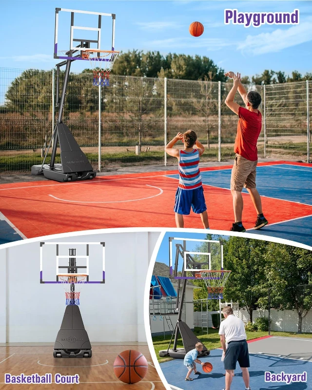 TONBUX Portable Basketball Hoop Outdoor 44/48"" Shatterproof PC Backboard, Stepless 5.25–10 ft Height Adjustment, Wheeled Base for Backyard & Driveway