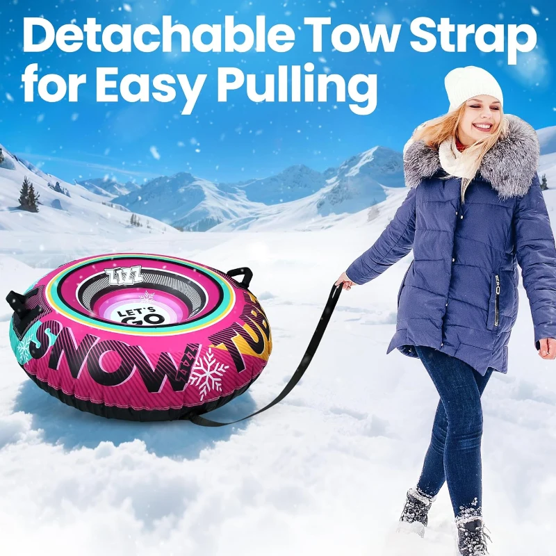 ZIZZ 48-inch Premium Canvas Inflatable Snow Tube — Heavy-Duty Winter Sled for Families