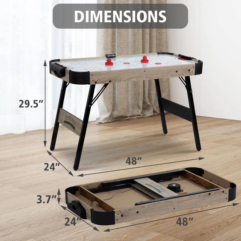 48"" Foldable Air Hockey Table - Indoor Arcade Set with Electronic Scoreboard, 2 Pucks & 2 Pushers