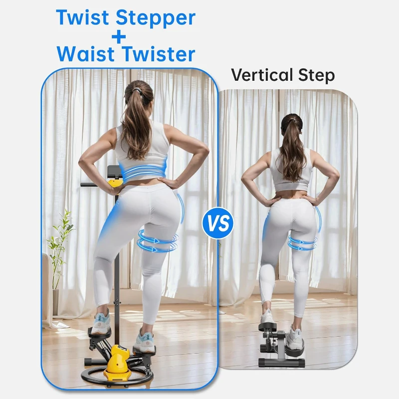 Twist Stepper Machine with Adjustable Handlebar and 360° Waist-Twist Function, Quiet Mini Stair Stepper with LCD and 300 lb Capacity