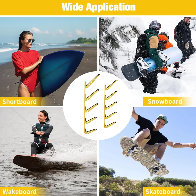 5-Board Wall-Mounted Rack for Surfboards, Wakeboards and Snowboards – Adjustable Wall Hangers for Display & Storage
