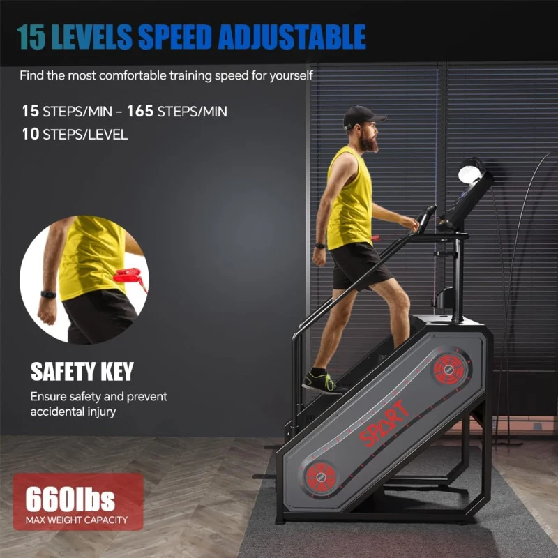 SPART Professional Stair Stepper Machine with 18"" LED Display, 15-Speed Levels, Speaker, Cooling Fan, Wireless Charger and Safety Key — Commercial Home Climber