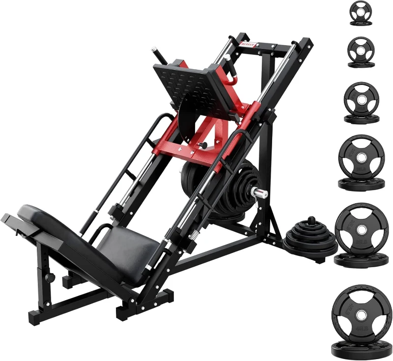 RitFit Adjustable Hack Squat & Leg Press with Weight Plate Set — Professional Home Gym Machine with Linear Bearings, Full Lower-Body Training and Plate Storage Posts