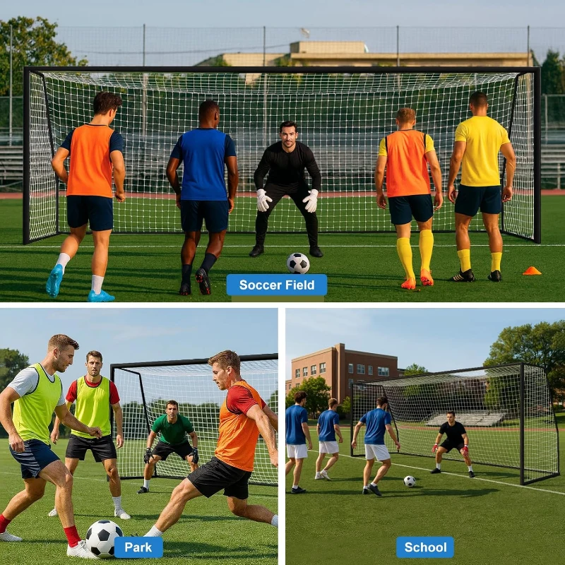 MOPHOTO Foldable Soccer Goal — Multiple Sizes (6x4/8x6/10x6.5/12x6/16x7/18.5x6.5/21x7/24x8 ft) — Full-Size Backyard & Training Goal for Teens & Adults