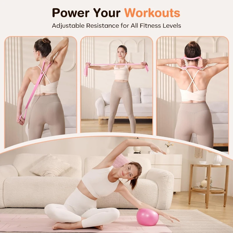 13-Piece Pilates Home Kit with 13-inch Ring, 10-inch Exercise Ball & Multi-Level Resistance Bands – Complete TPE Pilates Set for Beginners and Advanced