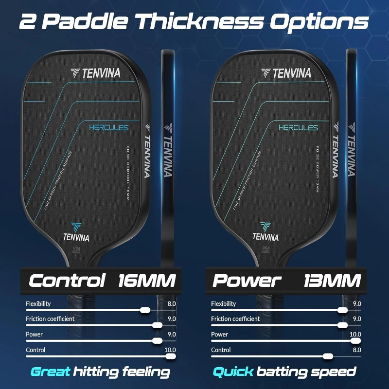 TENVINA T700SC Multi-Layer Textured Carbon Pickleball Paddle — Multiple Shapes & Thicknesses, USAPA Approved