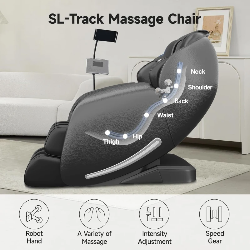 Real Relax 2025 Full-Body SL-Track Massage Recliner with Zero Gravity, Heat, App Control, Child Lock & Bluetooth Foot Roller (Favor 06, All Black)